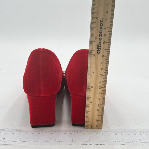 YDN Red Pointed Toe Bow Pump Colorful Rhinestone Block Low Heel Butterfly Shoe - Picture 4 of 7